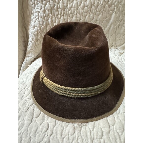 Vintage Habig Wien Velour Felt Fedora Hat Brown Austrian Rope Band Size 58 main image 10